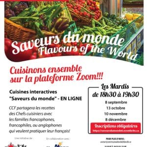 Affiche pour Ateliers de cuisine en français "Saveurs du monde"